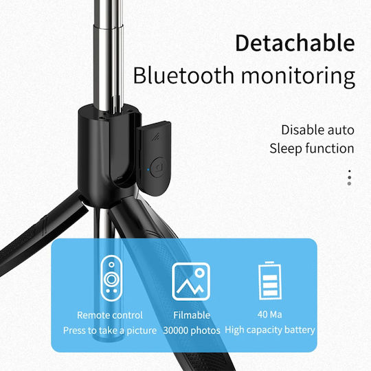 Techsuit Baston pentru selfie cu Bluetooth / Telecomandă Negru