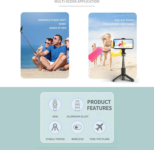 Techsuit Selfie Stick με Bluetooth / Τηλεχειριστήριο Μαύρο