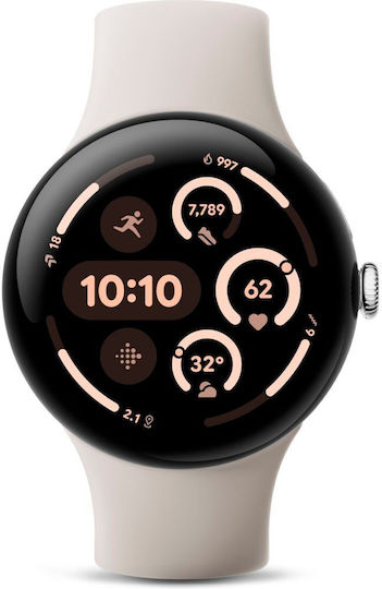 Google Pixel Watch 3 LTE Aluminiu 45mm Rezistent la apă (Polished Silver Aluminum case / Porcelain Active Band)