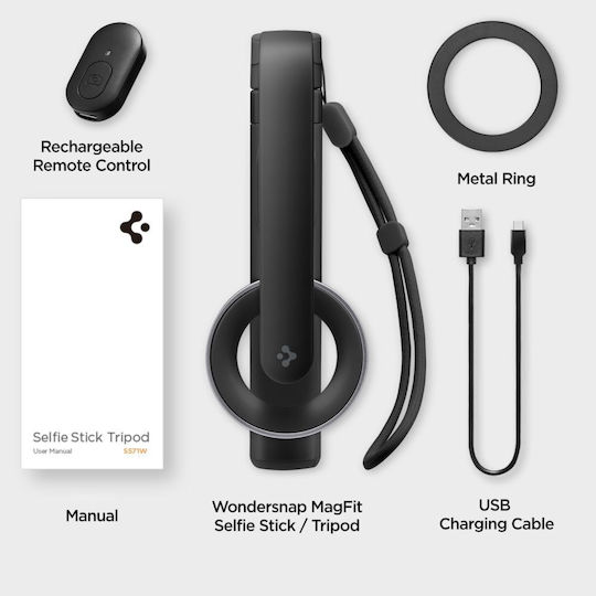 Selfie Stick (Mag Fit) | S571W Cell Phone Tripod Bluetooth with Light Black AMP07656