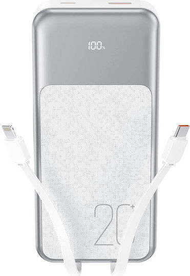 XO PR249 Power Bank 20000mAh 20W mit USB-A Ausgangsanschluss und USB-C Ausgangsanschluss Schnellladung Weiß