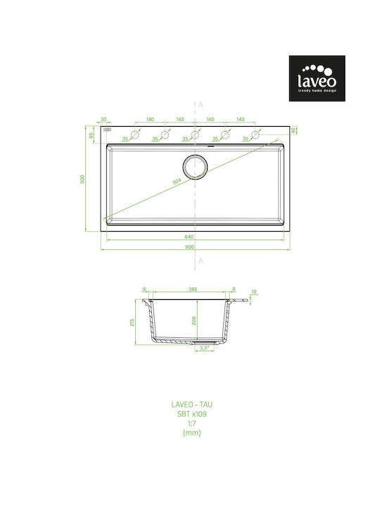 Laveo Tau SBT 6109 Drop-In Chiuvetă din Granit Sintetic L90xW50cm Alb