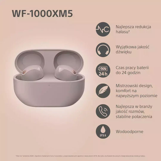 Sony WF-1000XM5 In-ear Bluetooth Handsfree Headphones with Sweat Resistance and Pink Charging Case