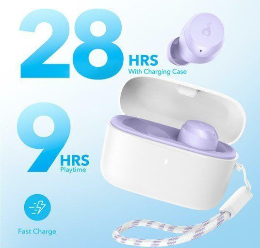 Soundcore by Anker A25i In-ear Bluetooth Handsfree Earphones with Sweat Resistance and Charging Case Purple