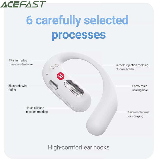Acefast FA002 Air Open Ear Bluetooth Handsfree Ακουστικά με Αντοχή στον Ιδρώτα και Θήκη Φόρτισης Λευκά