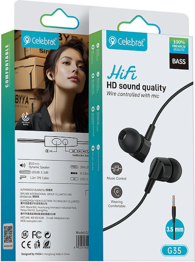 Celebrat G35-BK In-ear Handsfree Ακουστικά με Βύσμα 3.5mm Μαύρο