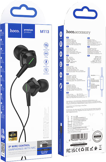 Hoco Wire Earphones Lightning Microphone M113 Black