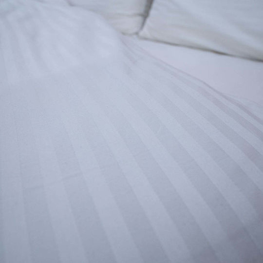 White Fabric Kids Sheets King Size Stripy White 230x250cm