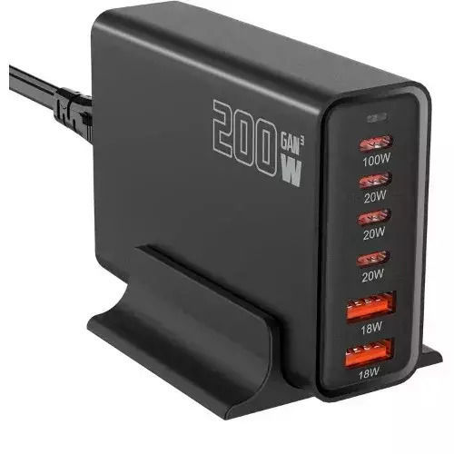 Andowl Βάση Φόρτισης GaN με 2 Θύρες USB-A και 4 Θύρες USB-C 200W Power Delivery / Quick Charge 3.0 σε Μαύρο χρώμα (Q-CD787)