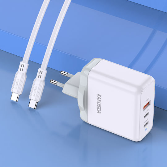 Kakusiga Φορτιστής με Θύρα USB-A και 2 Θύρες USB-C και Καλώδιο USB-C - USB-C 65W Λευκός (KSC-933)