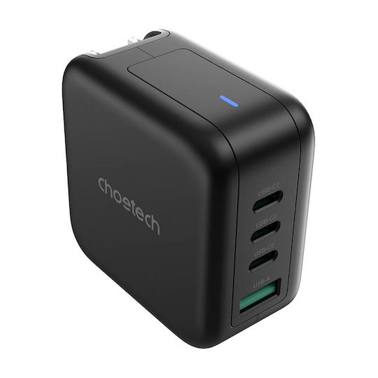 Choetech Φορτιστής Χωρίς Καλώδιο GaN με Θύρα USB-A και 3 Θύρες USB-C 70W Power Delivery Μαύρος (PD6055)