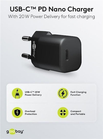 Goobay Φορτιστής Χωρίς Καλώδιο με Θύρα USB-C 20W Power Delivery Μαύρος (65403)