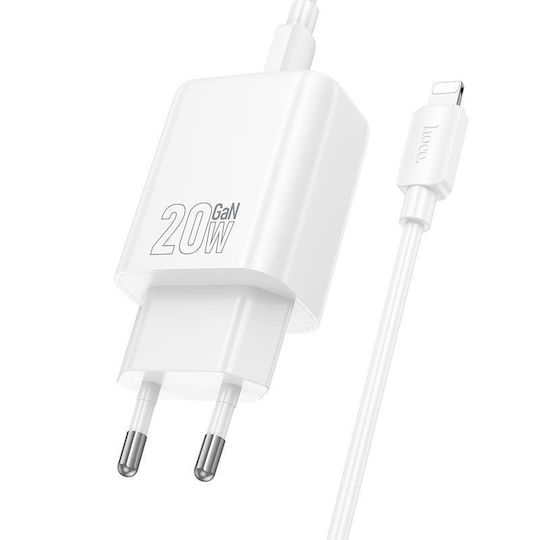 Hoco Φορτιστής με Θύρα USB-C και Καλώδιο USB-C - Lightning 20W Power Delivery / Quick Charge 3.0 Λευκός (N60)