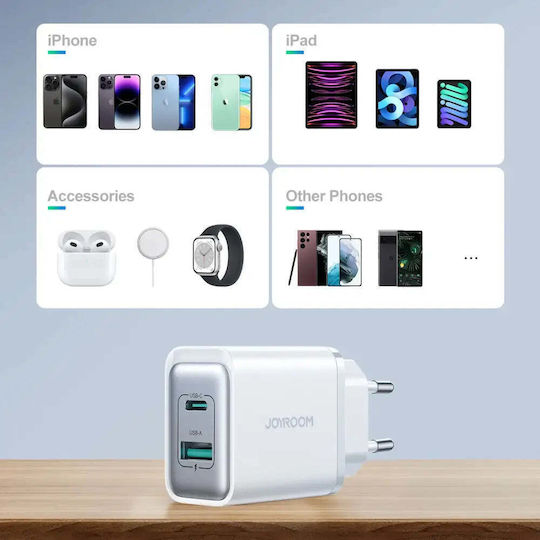 Joyroom Charger Without Cable with USB-A Port and USB-C Port 30W Whites (JR-TCF15)