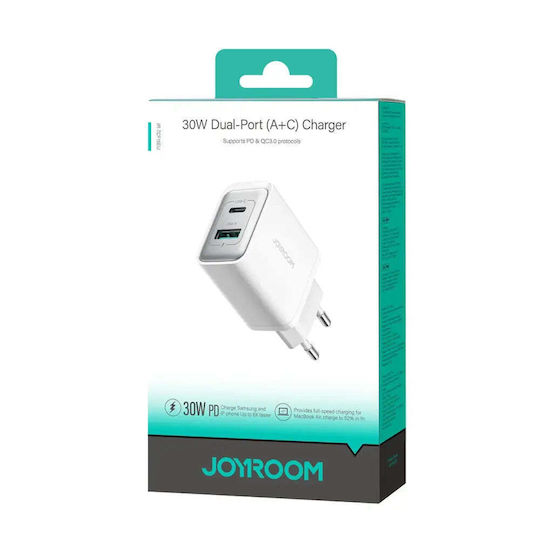 Joyroom Charger Without Cable with USB-A Port and USB-C Port 30W Whites (JR-TCF15)