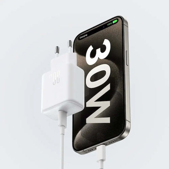 Joyroom Φορτιστής Χωρίς Καλώδιο με Θύρα USB-C 30W Power Delivery Λευκός (JR-TCF24)