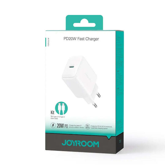 Joyroom Charger with USB-C Port and Cable USB-C - USB-C 20W Power Delivery Whites (JR-TCF20)