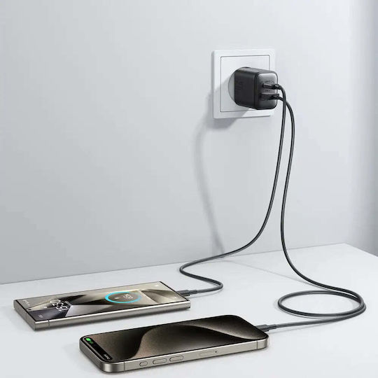 Joyroom Φορτιστής Χωρίς Καλώδιο με Θύρα USB-A και Θύρα USB-C 25W Power Delivery Μαύρος (JR-TCF13)