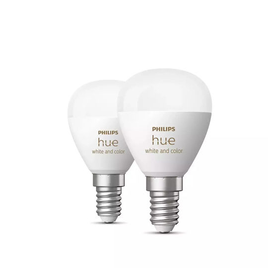 Philips Becuri Smart LED 5.1W pentru Dulie E14 și Formă P45 RGBW 470lm Reglabil în intensitate 2buc