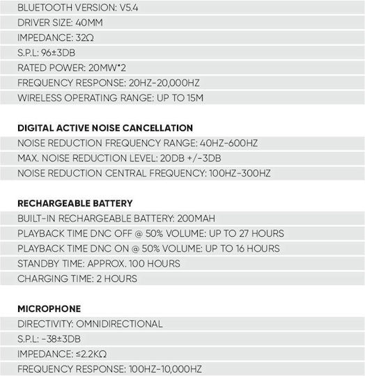 Sonic Gear Airphone DNC 3000 Ασύρματα Bluetooth On Ear Ακουστικά με 20 ώρες Λειτουργίας Platinum