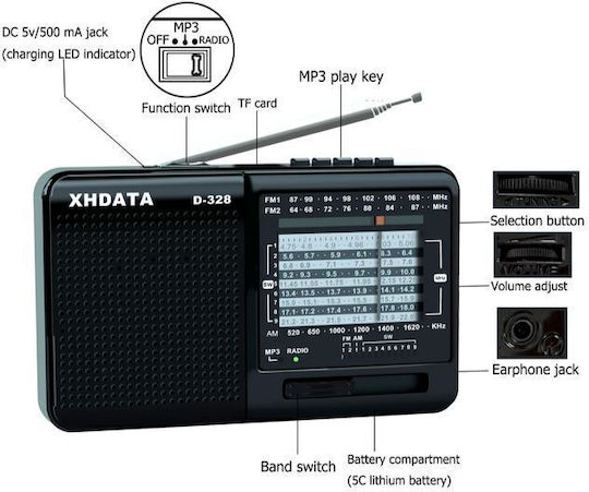 Xhdata D-328 Cu baterie Negru