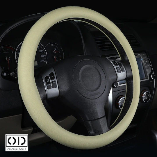 Husă Volan Auto cu Diametru 33-40cm Silicon Bej cu Cusătură Bej