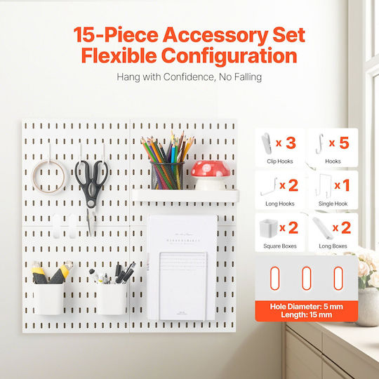 Vevor Κιτ Συνδυασμού Pegboard 11 X 11" Πλαστικό Pegboard 4 Πάνελ Σπίτι Λευκό