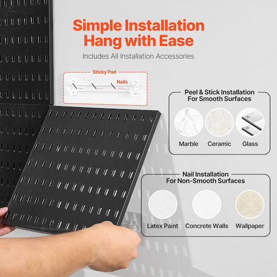 Vevor Pegboard Combination Kit 11 X 11" Plastic Pegboard 4 Panels Home Black