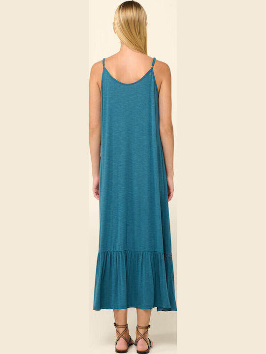 Sommer Maxi Wickel Damenkleid Blau Legion