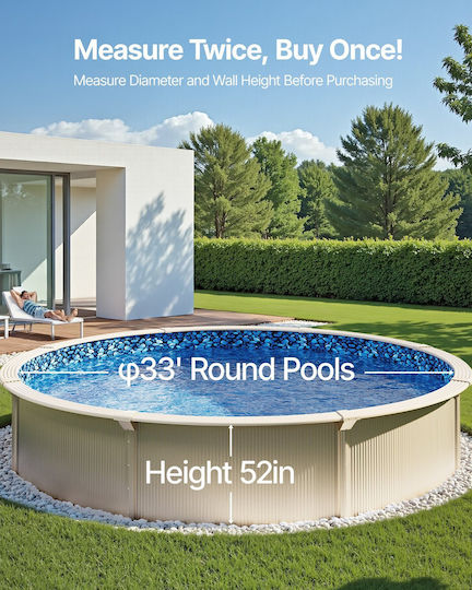 Vevor Round Pool Liner 33ft Unibead Style Pool Liner 52in Ύψος Τοίχου
