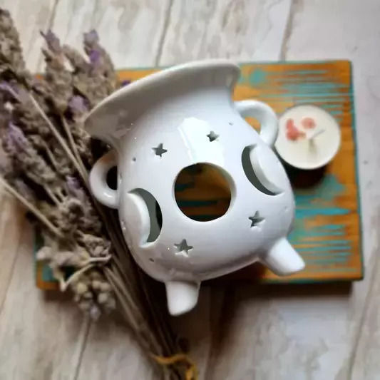 Λευκός Αρωματιστής Τις Φάσεις Σελήνης Oil Burner Cauldron Moon Phases 10cm