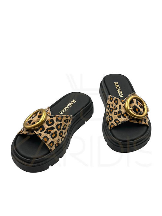 Δερμάτινα Γυναικεία Ανατομικά Σανδάλια Black Animal Print