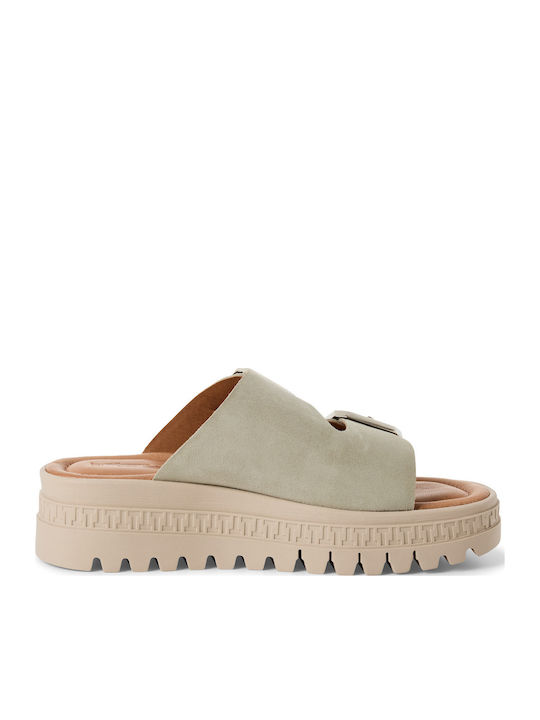 Leder Flache Sandalen für Damen Grüne