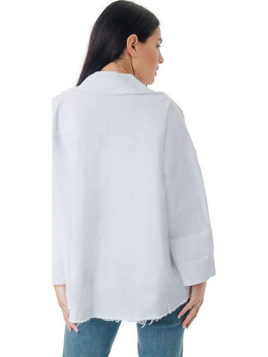 Women's Short Jean Jacket for Spring or Autumn White