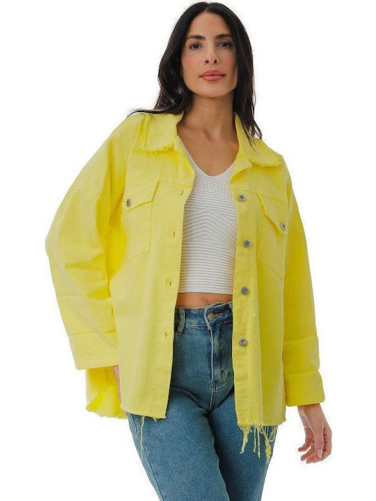 Scurtă Jachetă de femei din denim Yellow