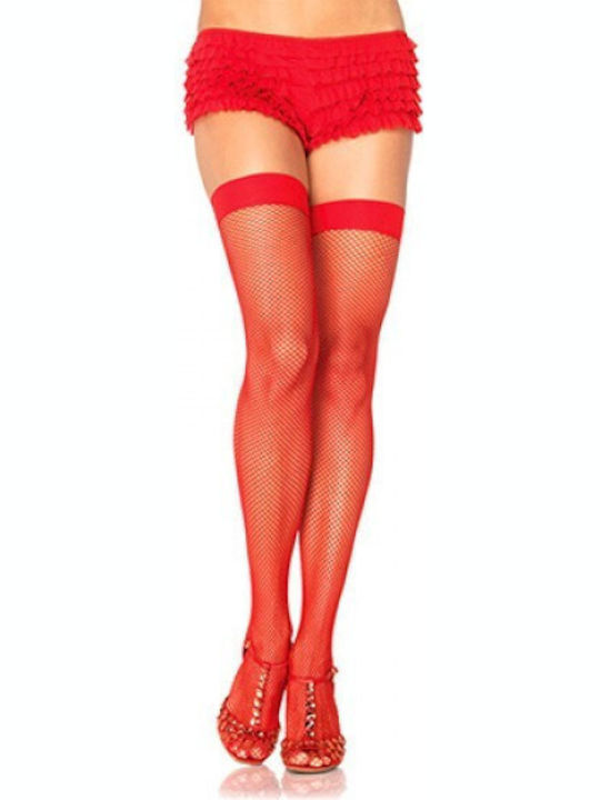 Leg Avenue Nylon Fishnet Thigh Highs Sexy Κάλτσες Κόκκινες