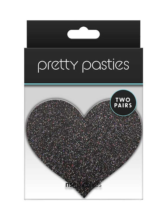 Ns Novelties Pasties Glitter Hearts 2 Pair Nipple Covers Μαύρα