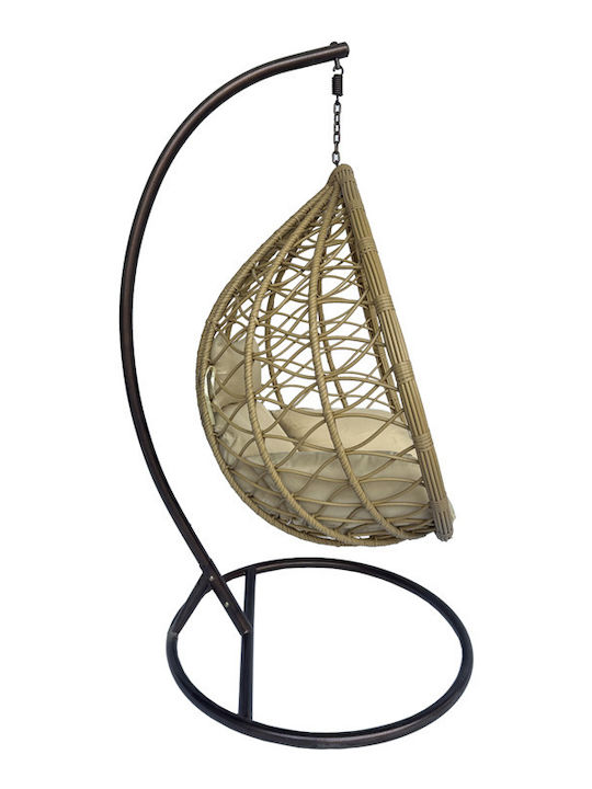 Lyere Hängende Garten & Veranda Schaukel mit Kissen Sessel Rattan Braun L120xB108xH195cm