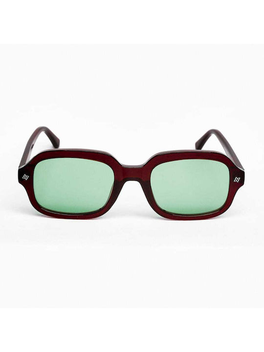 AV Sunglasses Unisex Sunglasses with Burgundy Plastic Frame and Green Lens 120-ACE Burgundy/Green