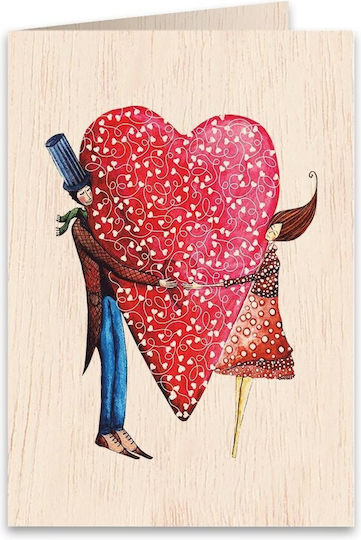 Wooden Wedding Greeting Card Cozywood Couple in Love Holding Heart Atv019