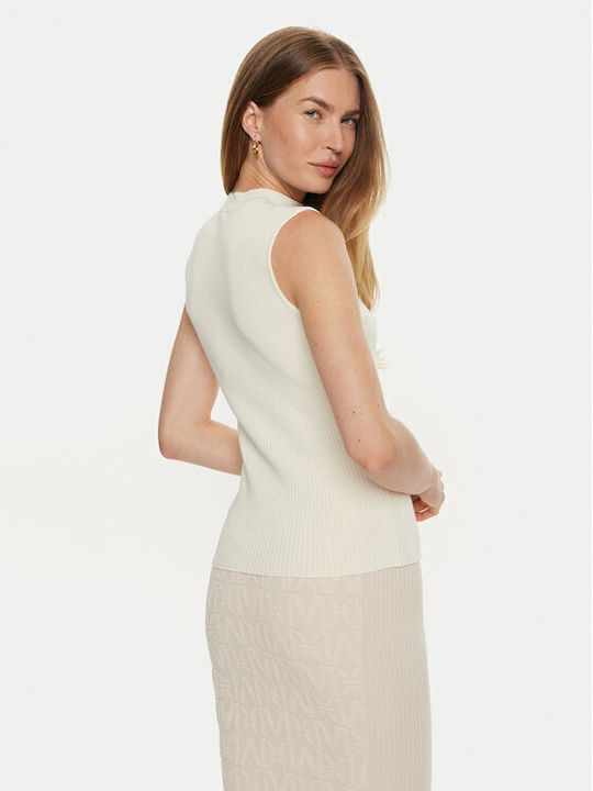 Damen Ärmellos Pullover Rollkragen Ecru