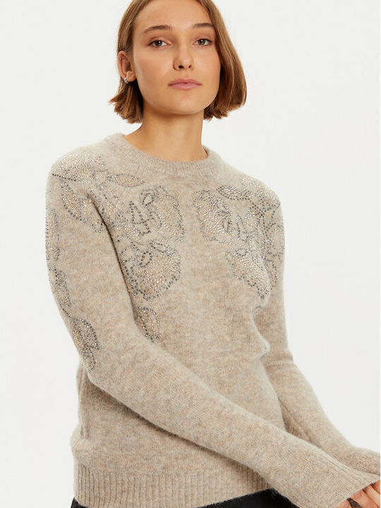 Damen Langarm Pullover Wolle Brown