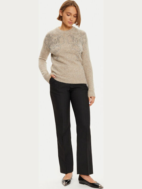 Damen Langarm Pullover Wolle Brown