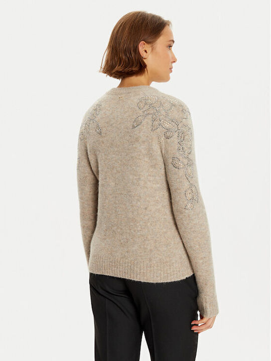 Damen Langarm Pullover Wolle Brown