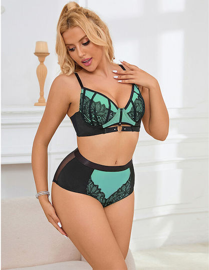 Subblime 955564 Green Patent Leather Mesh Zipper Bra Set