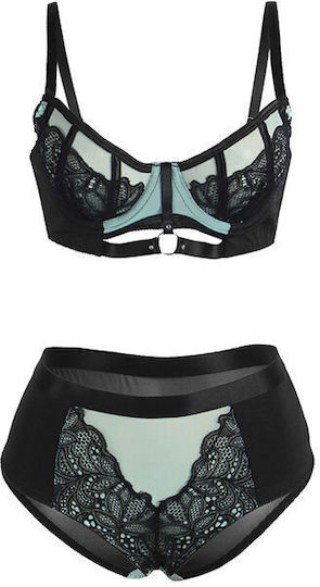 Subblime 955564 Green Patent Leather Mesh Zipper Bra Set