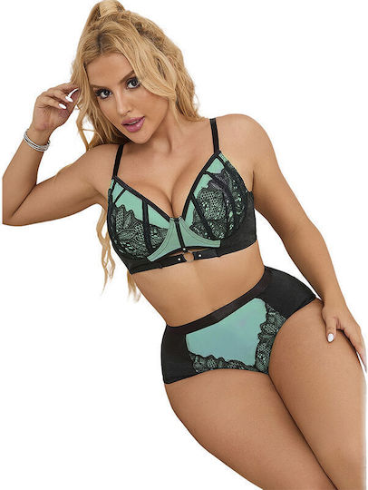 Subblime 955564 Green Patent Leather Mesh Zipper Bra Set