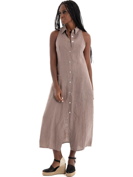 Summer Midi Shirt Dress Dark Beige