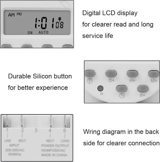 Sinotimer Digital Timer 1 Second Interval 12v Programmable Lcd Digital Timer 7-day Weekly Use Cn101s-4