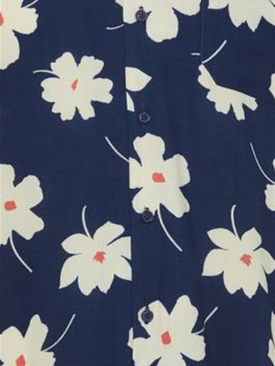 Short-sleeved Cotton Shirt Floral Dress Blues